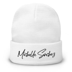 MS Signature Embroidered Beanie White