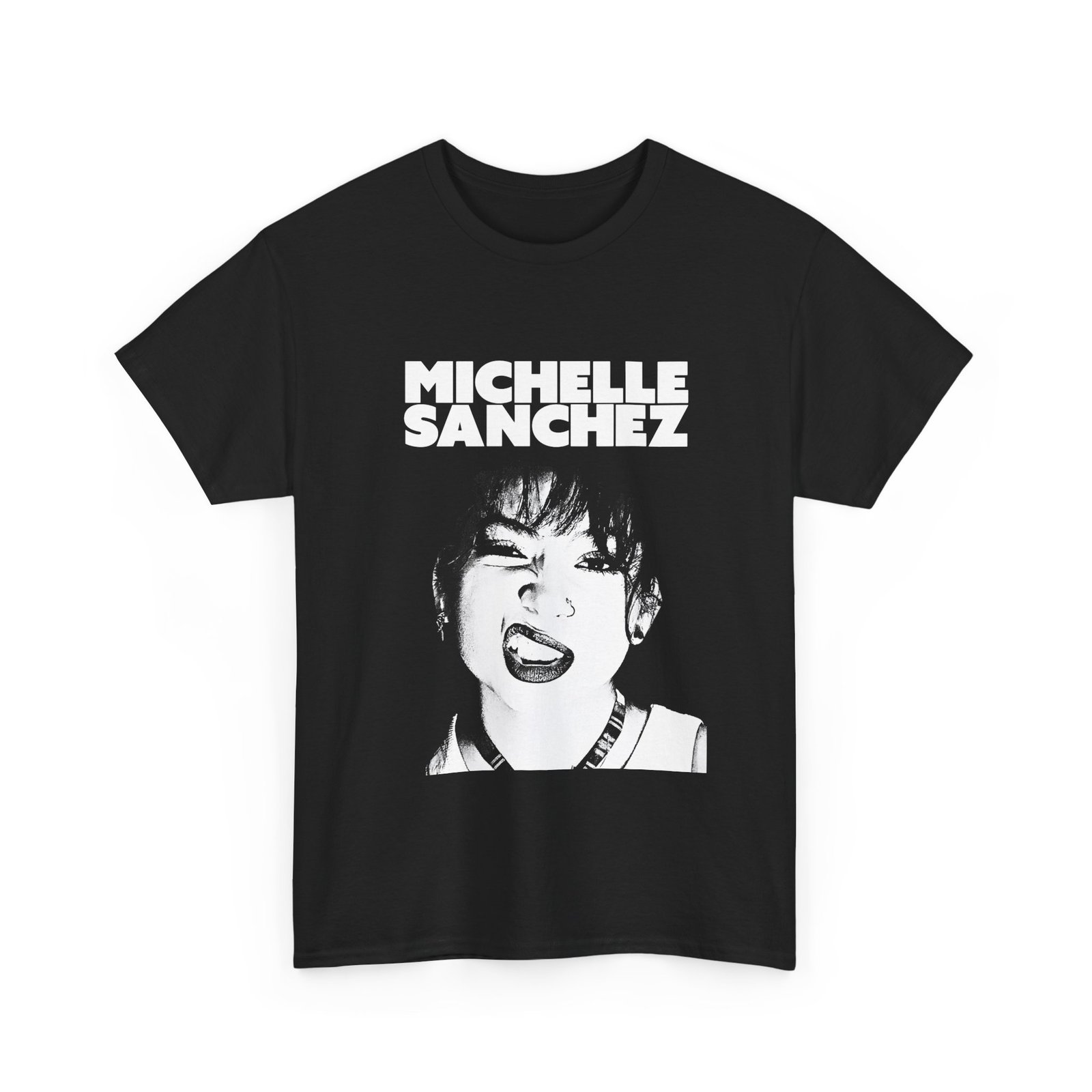 Michelle Sanchez Graphic Tee – Retro Black & White Portrait Shirt - Image 5